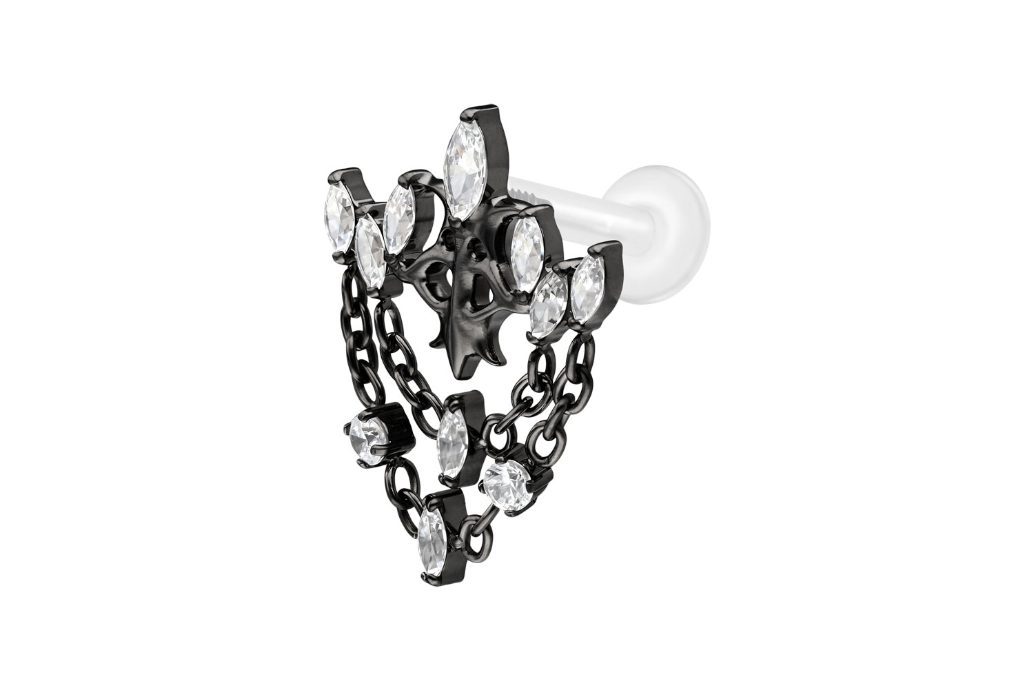 PTFE Labret Piercing mit Innengewinde + Titan-Aufsatz GOTISCHE KRONE + KETTEN